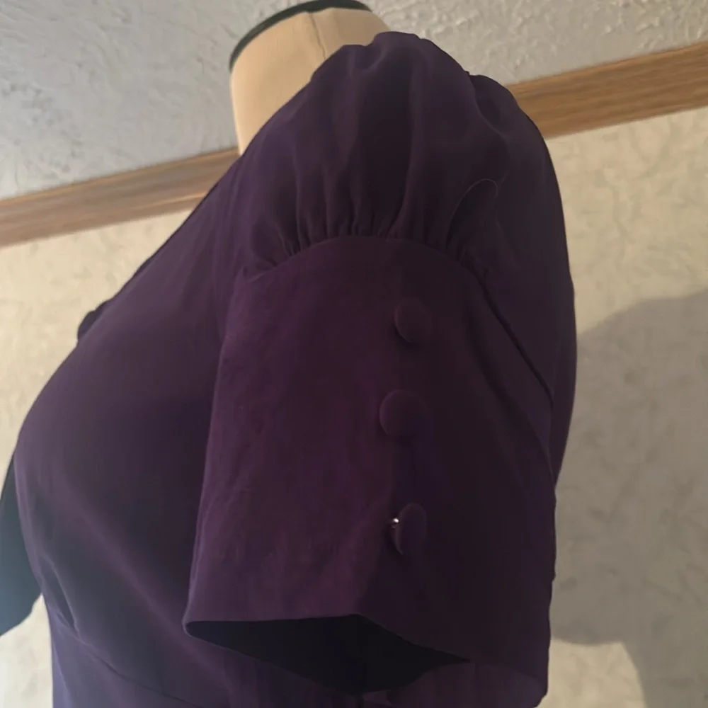 Elegant Purple Midi Dress with Waist Belt - Picture 3 of 6